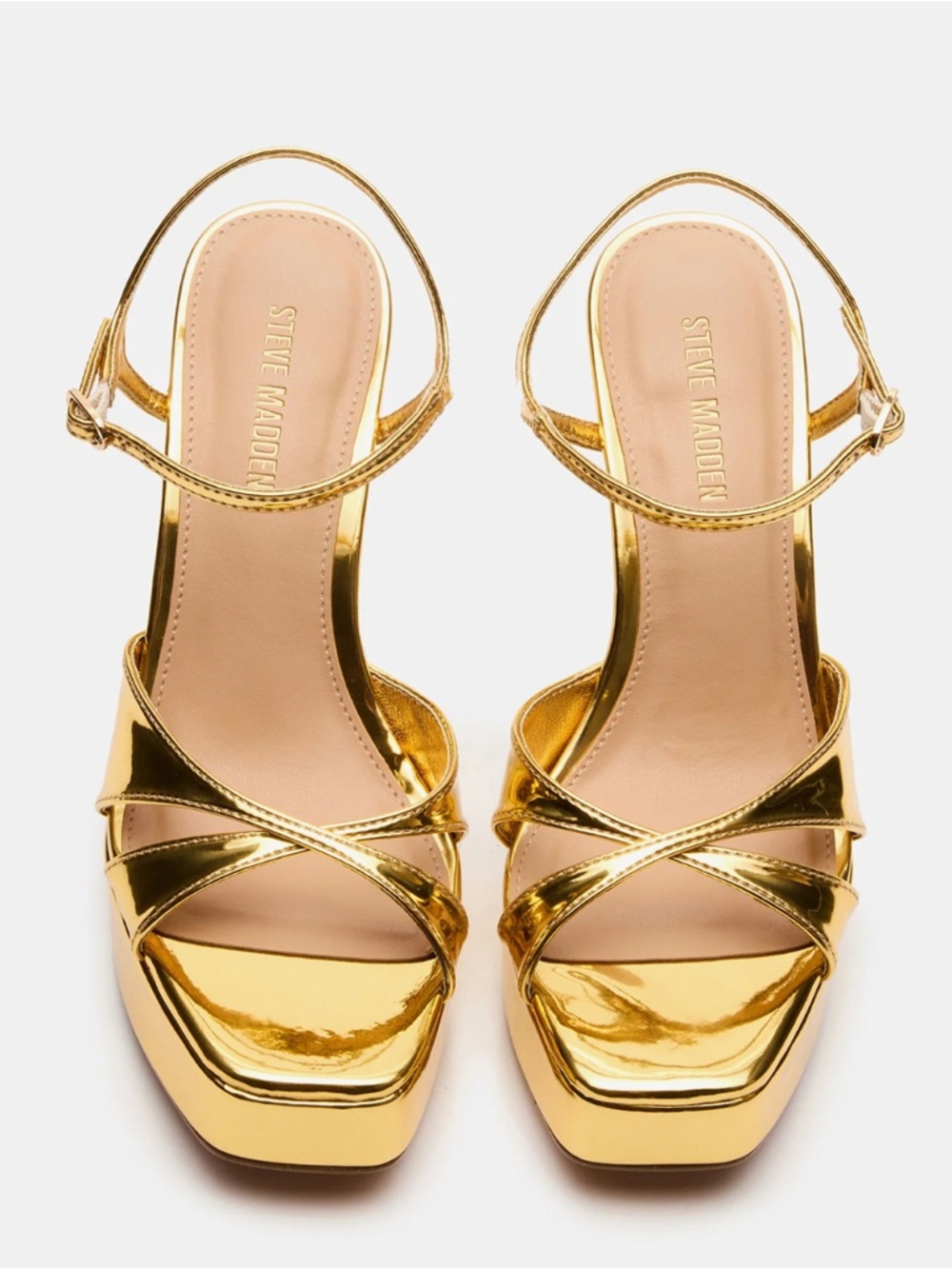 Steve Madden Gold Metallic Platform Sandals with Ankle Strap - Picture 5 of 13